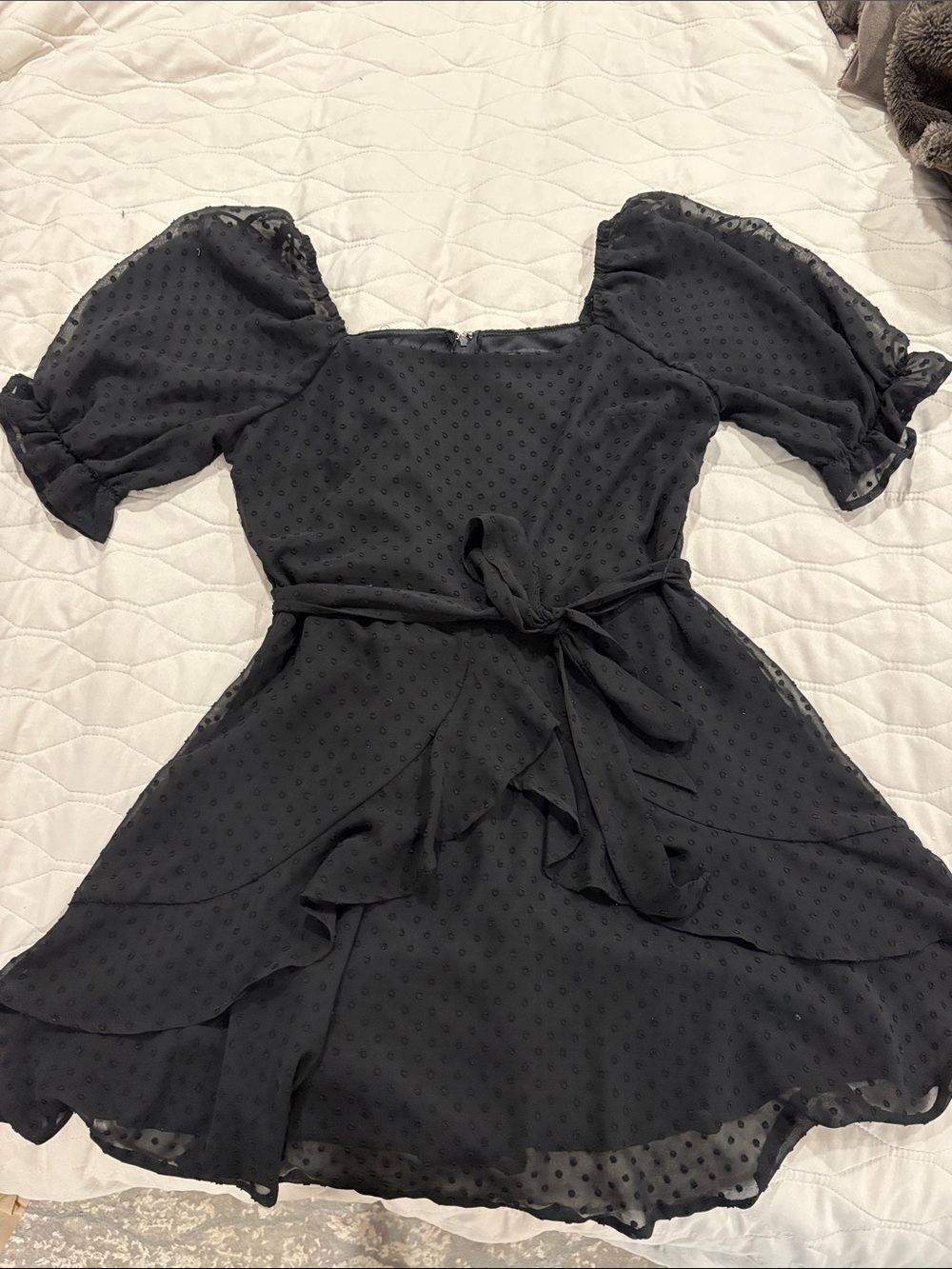 Trixxi Black Puff Sleeve Ruffle Mini Dress